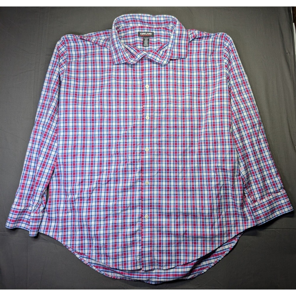 Kirkland Signature Mens XXL Performance Sport Shirt Plaid Blue Red Stretch L/S
